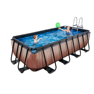 EXIT SWIMMING POOL WOOD 4X2X1M WITH FILTER PUMP - BROWN