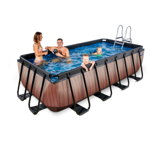 EXIT SWIMMING POOL WOOD 4X2X1M WITH SAND FILTER PUMP - BROWN