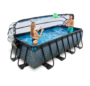 EXIT SWIMMING POOL STONE 4X2X1M WITH DOME & FILTER PUMP - GREY!