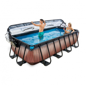EXIT SWIMMING POOL WOOD 4X2X1M WITH DOME & SAND FILTER PUMP - BROWN!